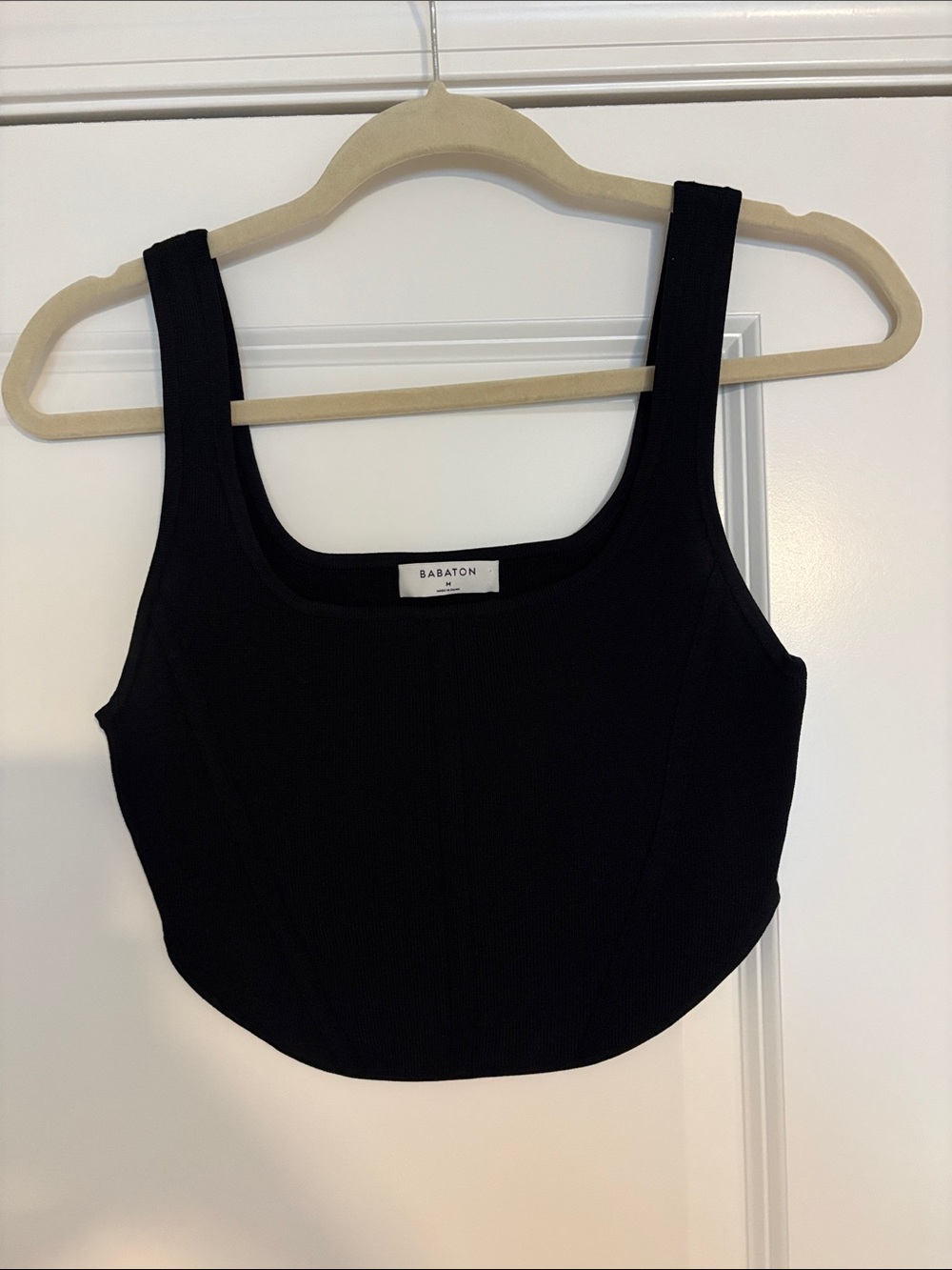 Babaton Black Ribbed Square-Neck Crop Tank